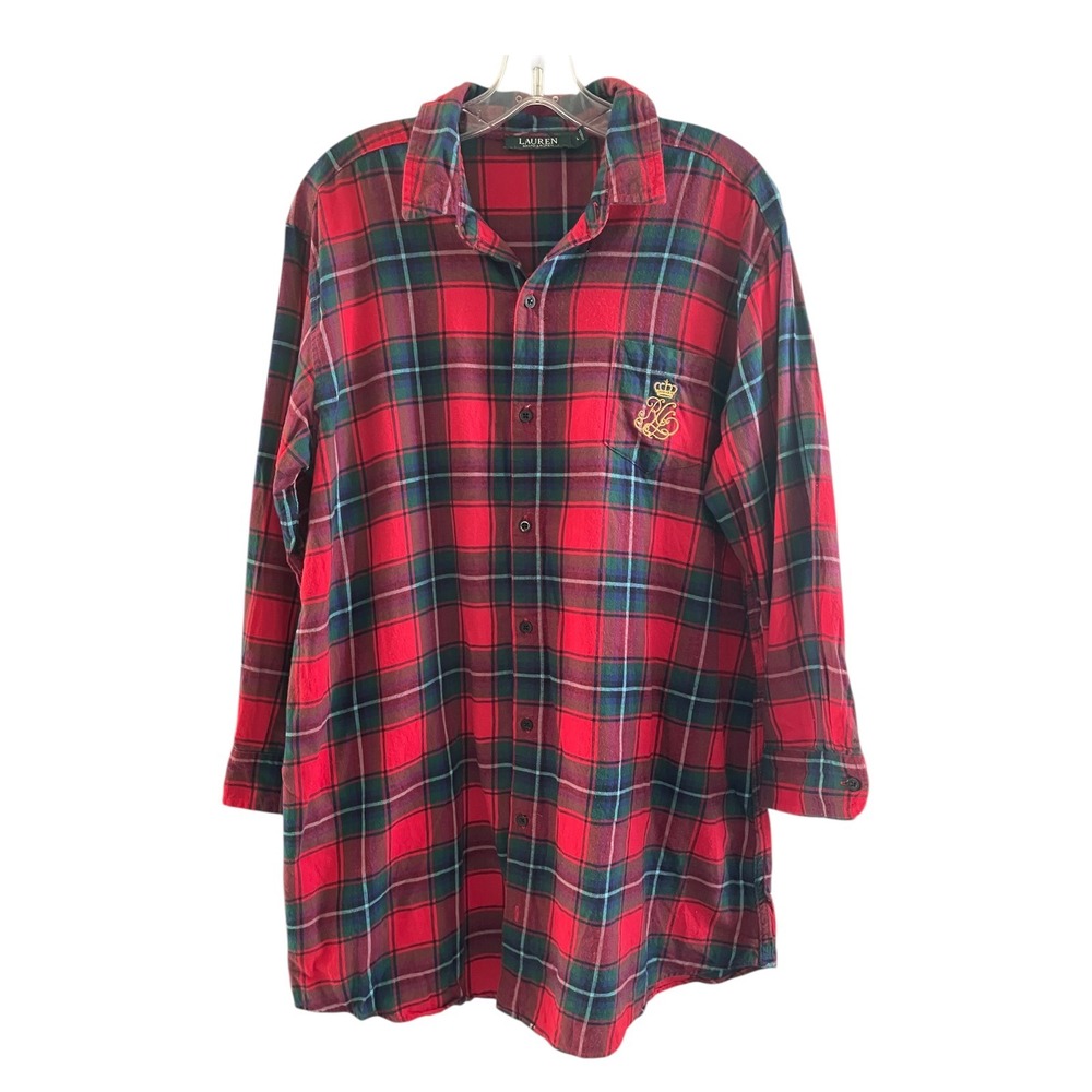Ralph Lauren Red Tartan Plaid Flannel LRL Sleep Shirt Nightgown Large Retail $60